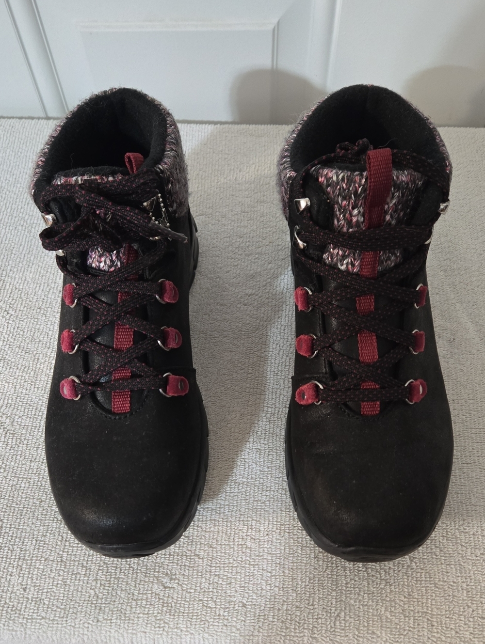 Women's Black and Burgundy Hiking Boots